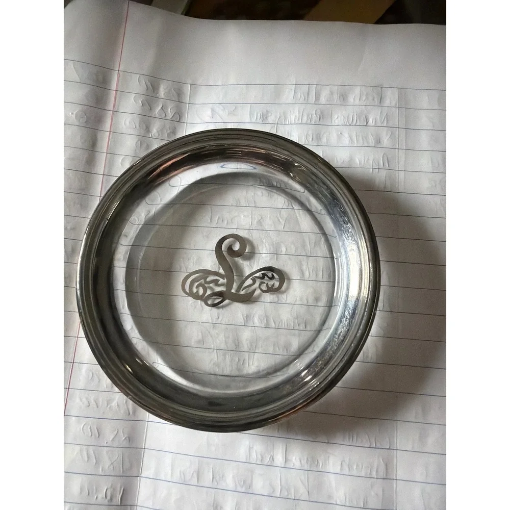 Glass Coasters Unisex OS Silver Vintage Metal Rim Set of 7 Letter 